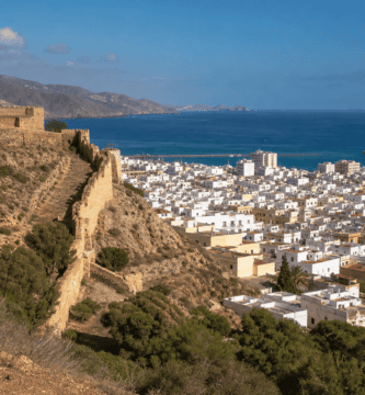 Vista panorámica de Almería con la Alcazaba, la ciudad y el mar Mediterráneo