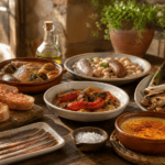 Mesa con platos tradicionales de la gastronomía catalana