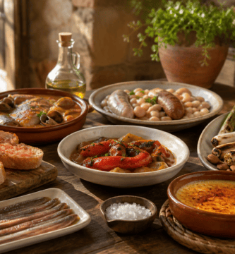 Mesa con platos tradicionales de la gastronomía catalana