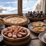 Mesa con platos tradicionales de la gastronomía gallega