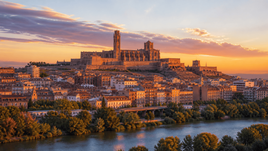 La Seu Vella de Lleida sobre la ciudad al atardecer
