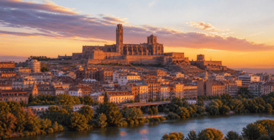 La Seu Vella de Lleida sobre la ciudad al atardecer