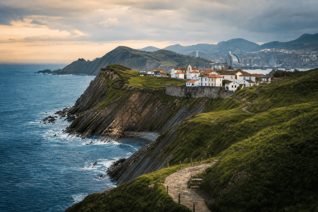 Paisaje costero del País Vasco con acantilados y mar Cantábrico